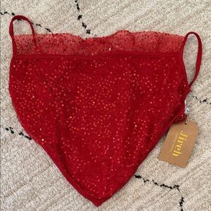 Jireh Red Triangle Sequined Backless Womens Halter Top